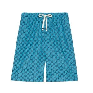 GUCCI GG MULTICOLOUR BLUE MONOGRAM CANVAS SHORTS MEN SUMMER